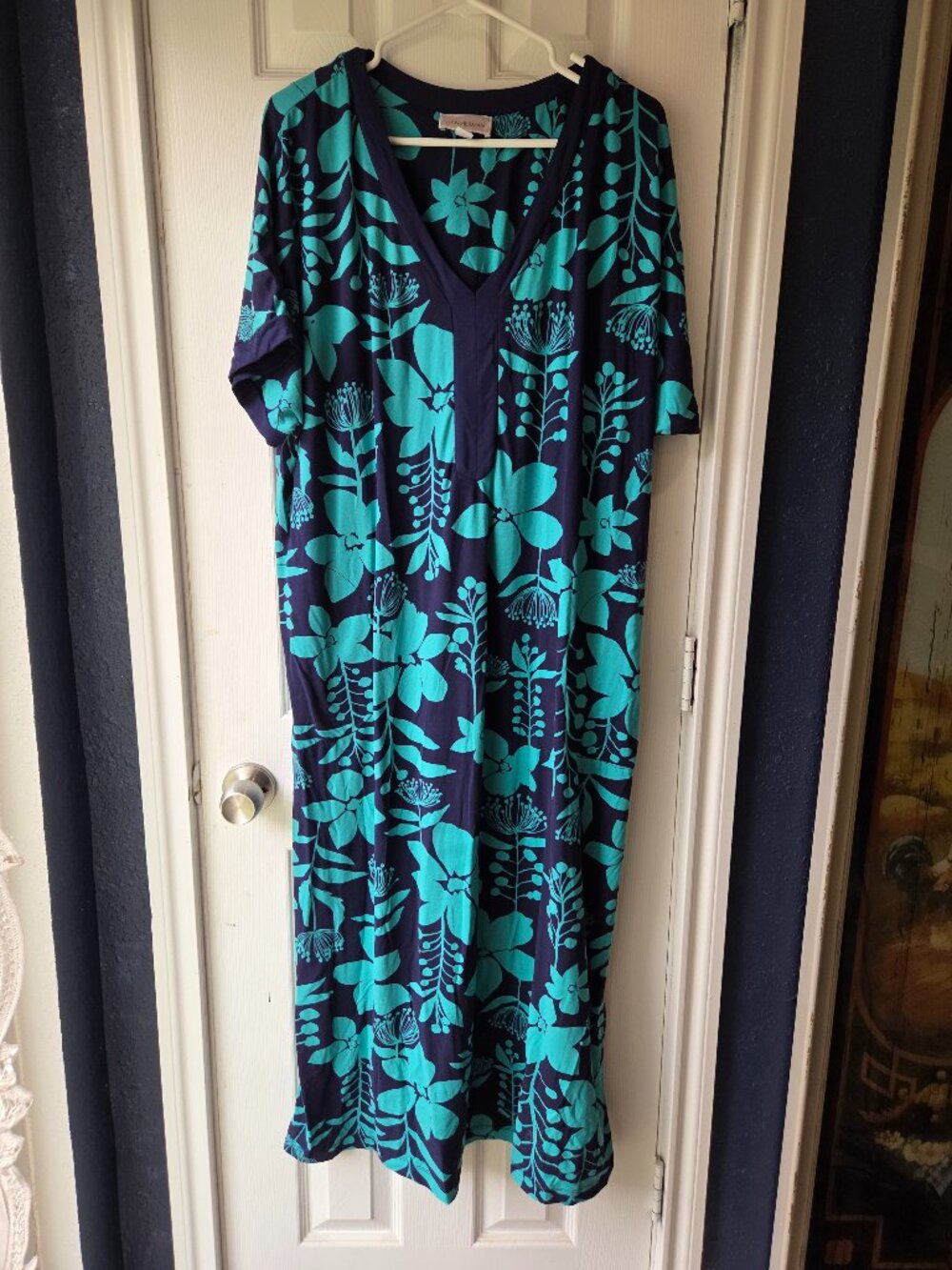 Stan Herman Caftan Loungeware Size Medium Blue Green